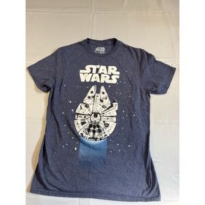 Star Wars Millennium Falcon Graphic T-Shirt Men's Small Blue‎ Mad Engine